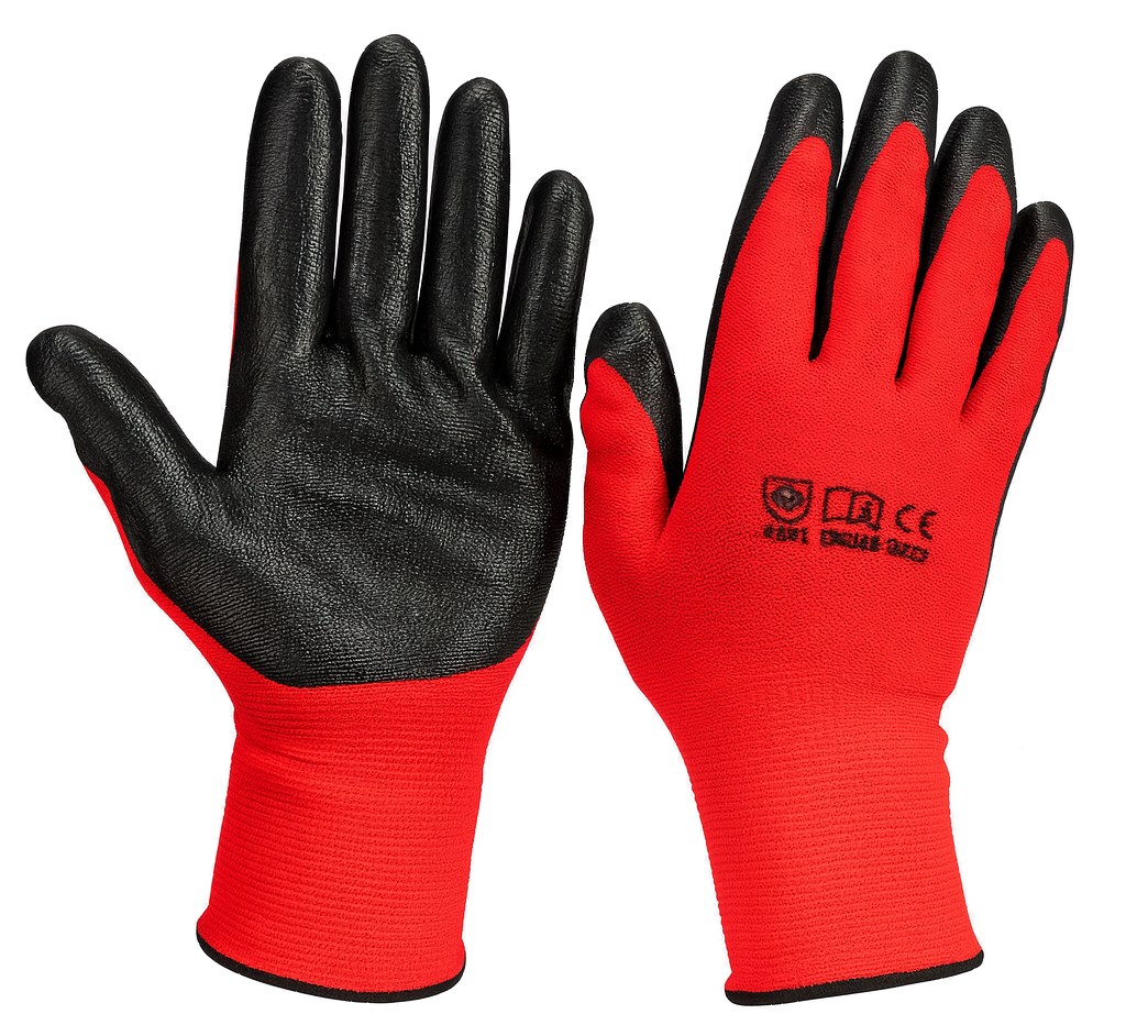 Nitrile Coated Hand Gloves Red & Black