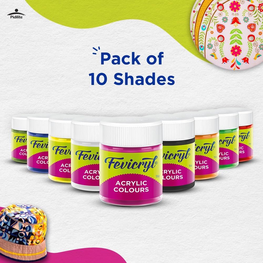 Fevicryl Acrylic Colours Sunflower Kit | 10 Colours x 15 ml