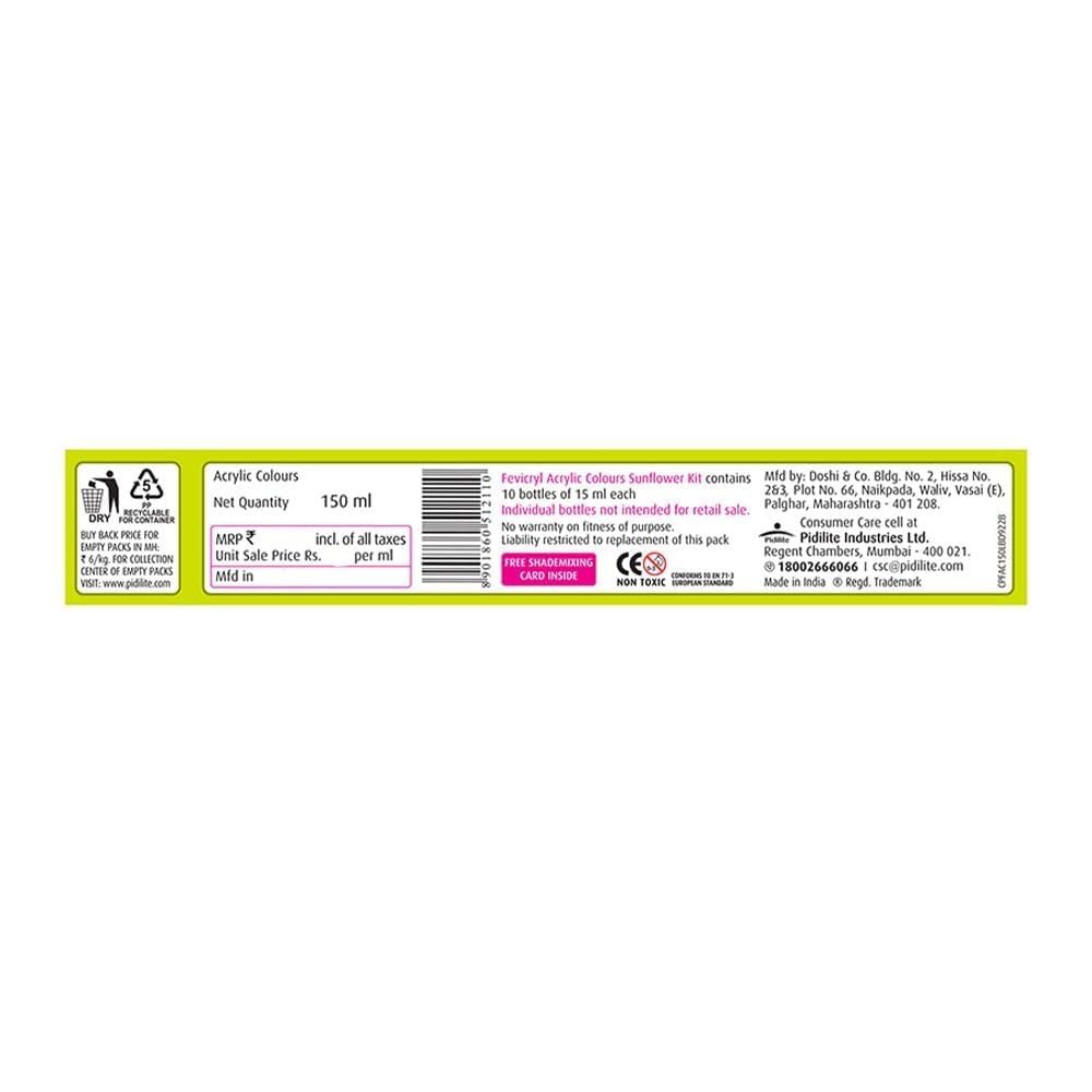 Fevicryl Acrylic Colours Sunflower Kit | 10 Colours x 15 ml