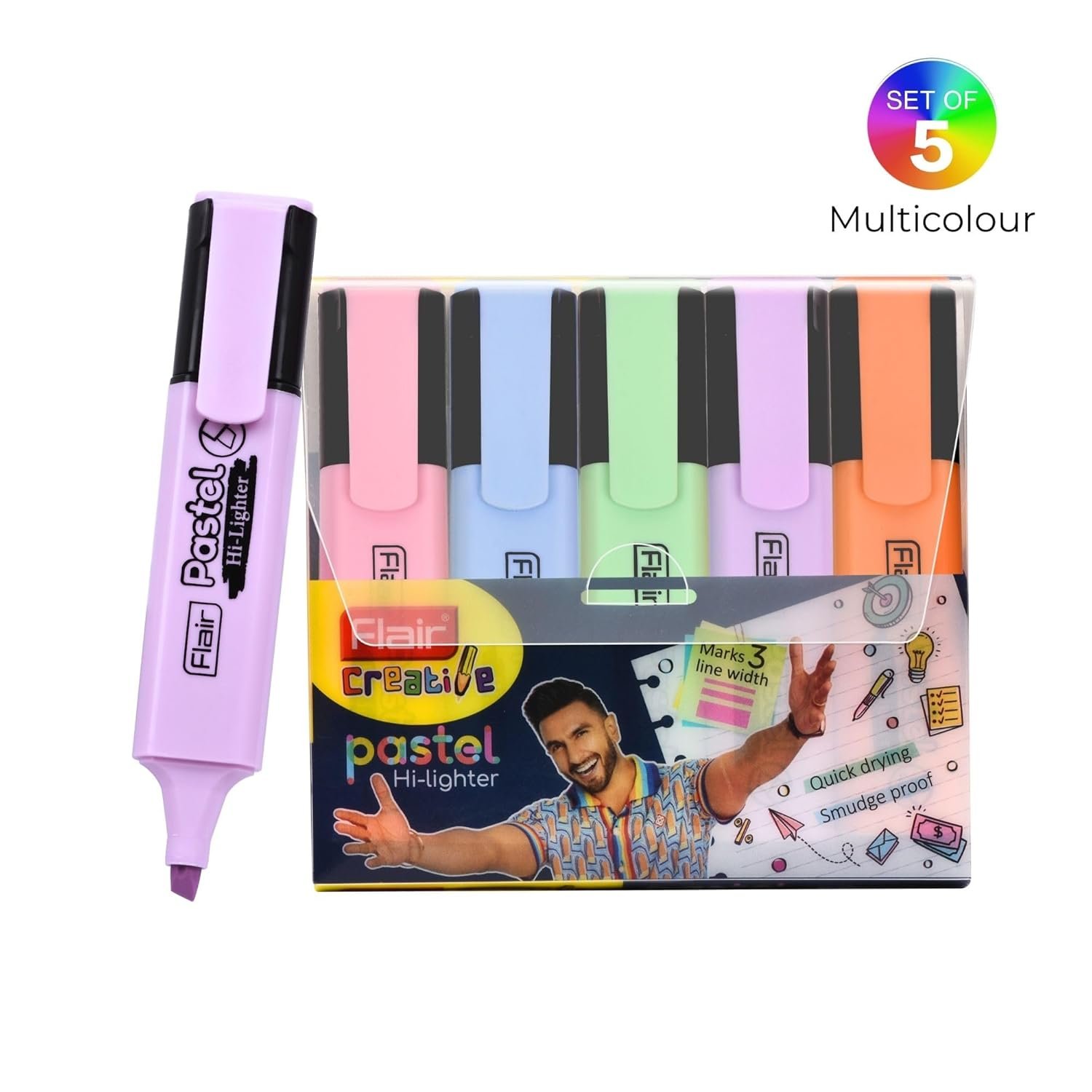 FLAIR Pastel 5 Shades Hi-lighter | Pack of 1