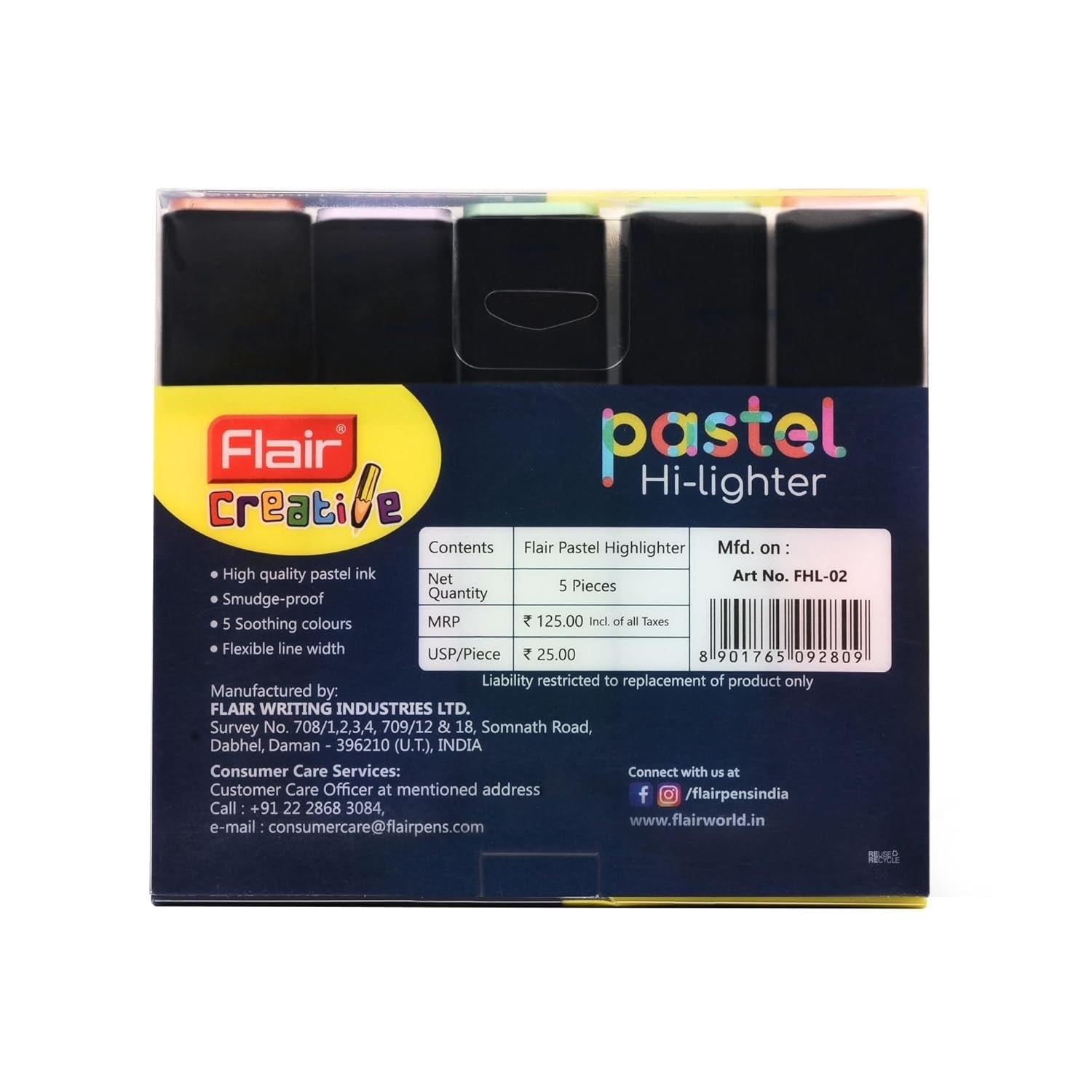 FLAIR Pastel 5 Shades Hi-lighter | Pack of 1