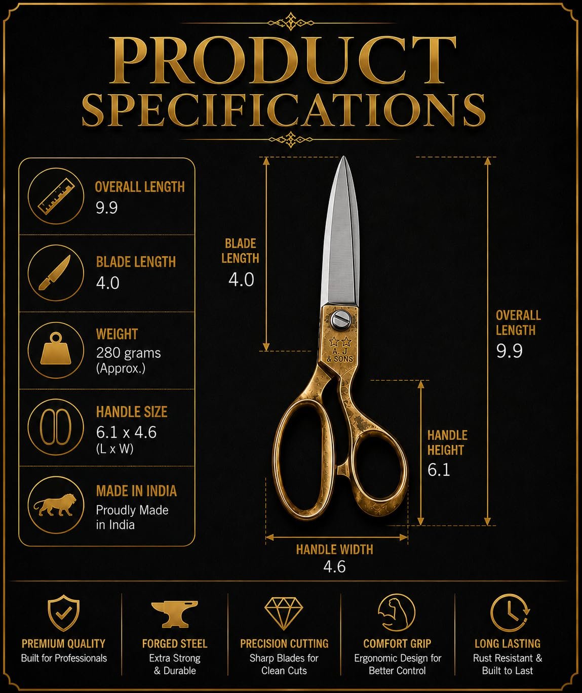 Mor Chaap Premium 9 Inch Heavy Duty Professional Tailor Scissors