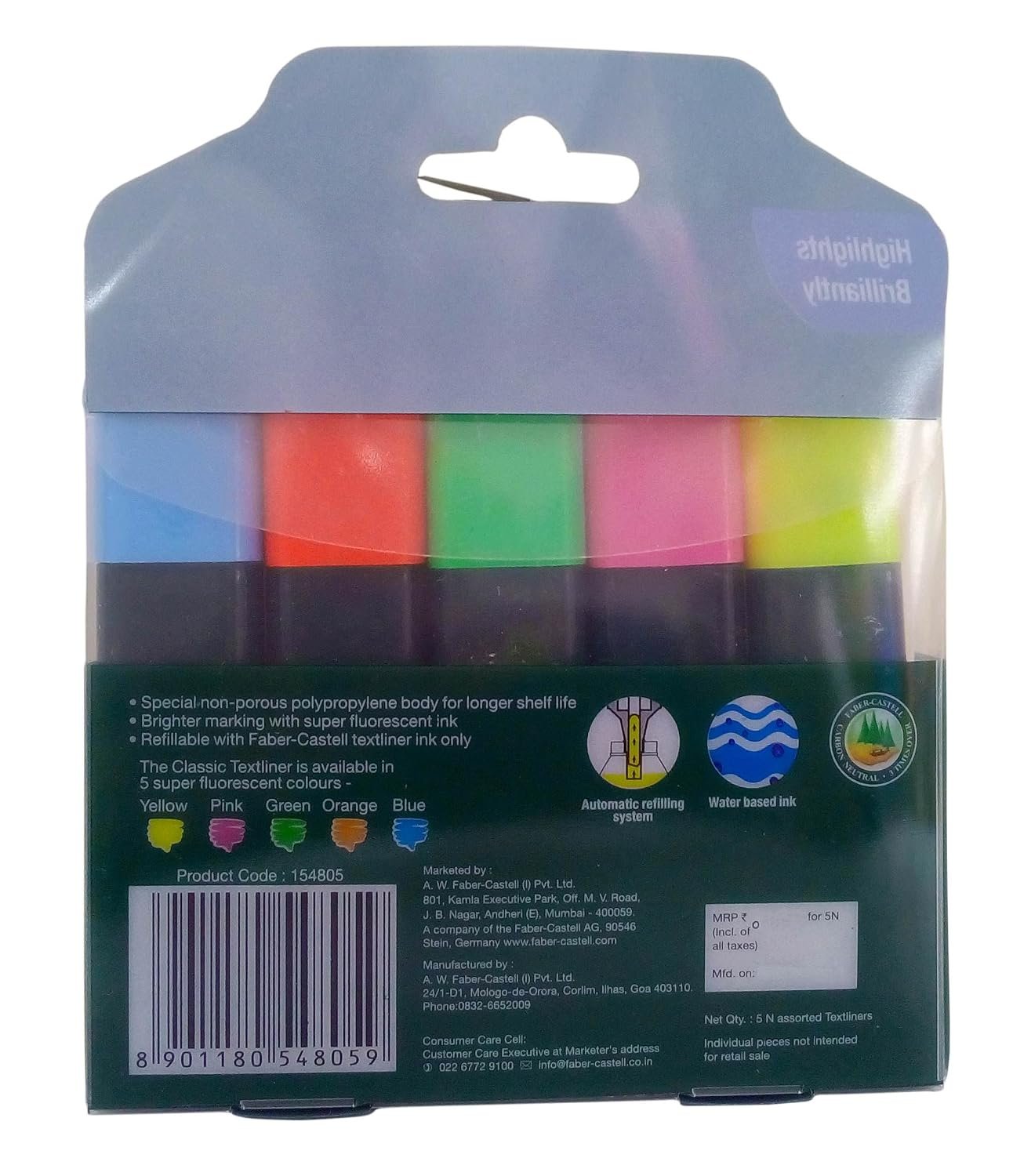 Faber-Castell Classic Chisel Point Textliner | Multicolour | Pack of 5