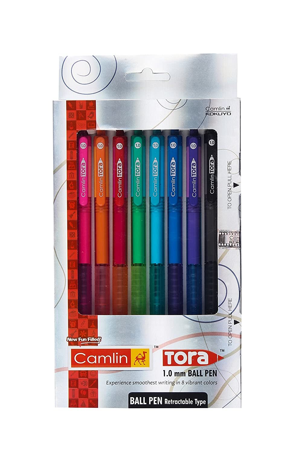 Camlin Tora Ball Pen | Pack of 8 | Multicolor