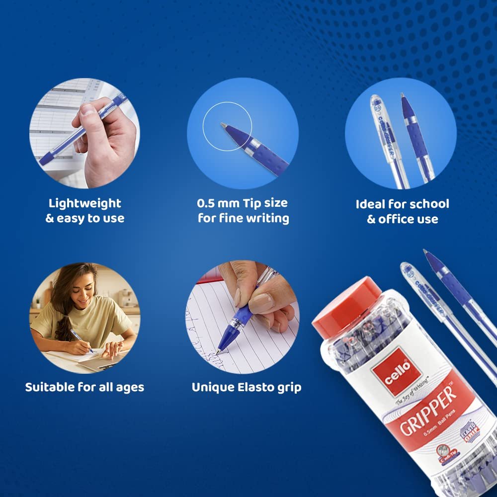 Cello Gripper Ball Pen Set | Pack of 25 | Blue