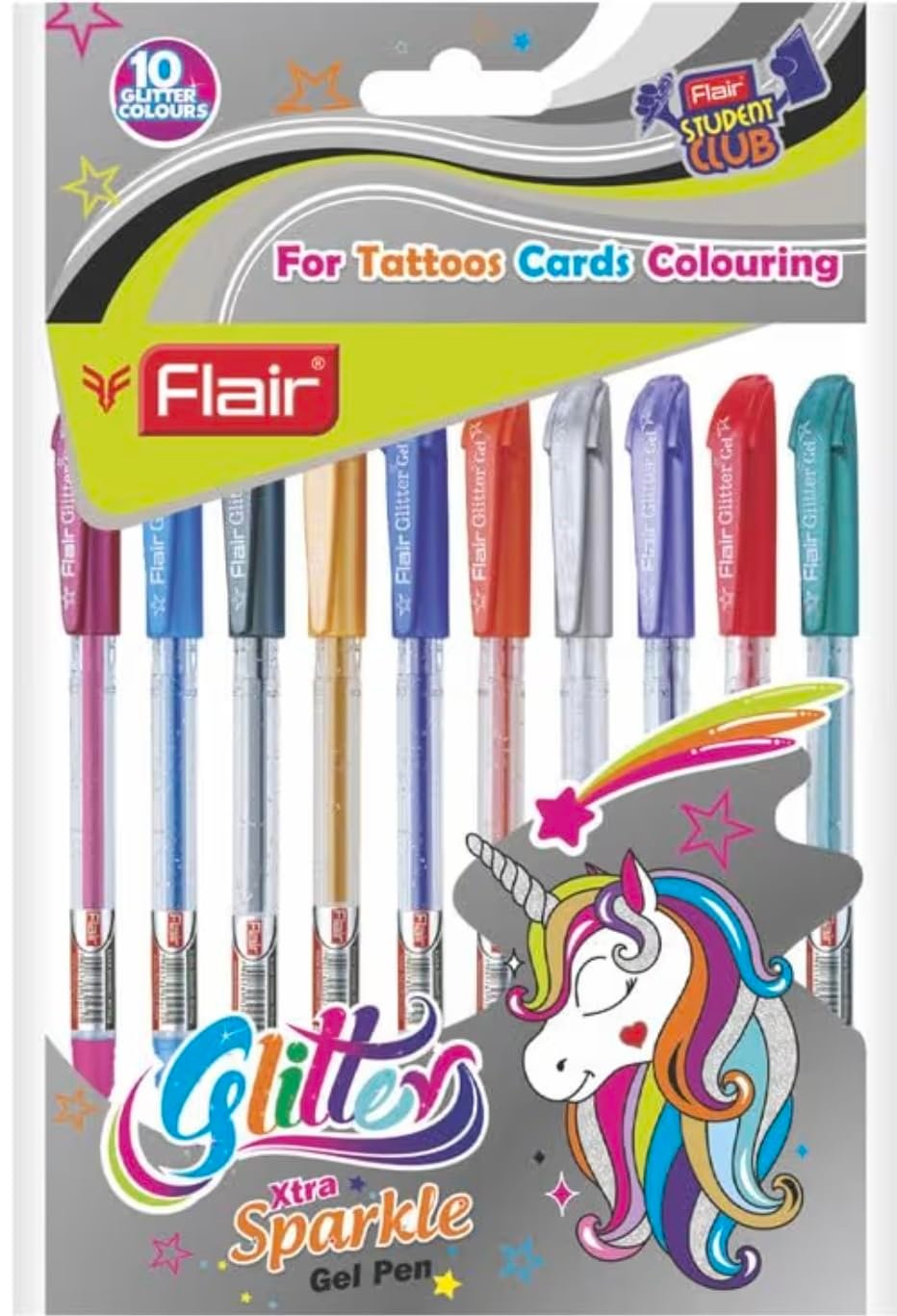 FLAIR Glitter Xtra Sparkle Gel Pen | 1.0mm | Set of 10
