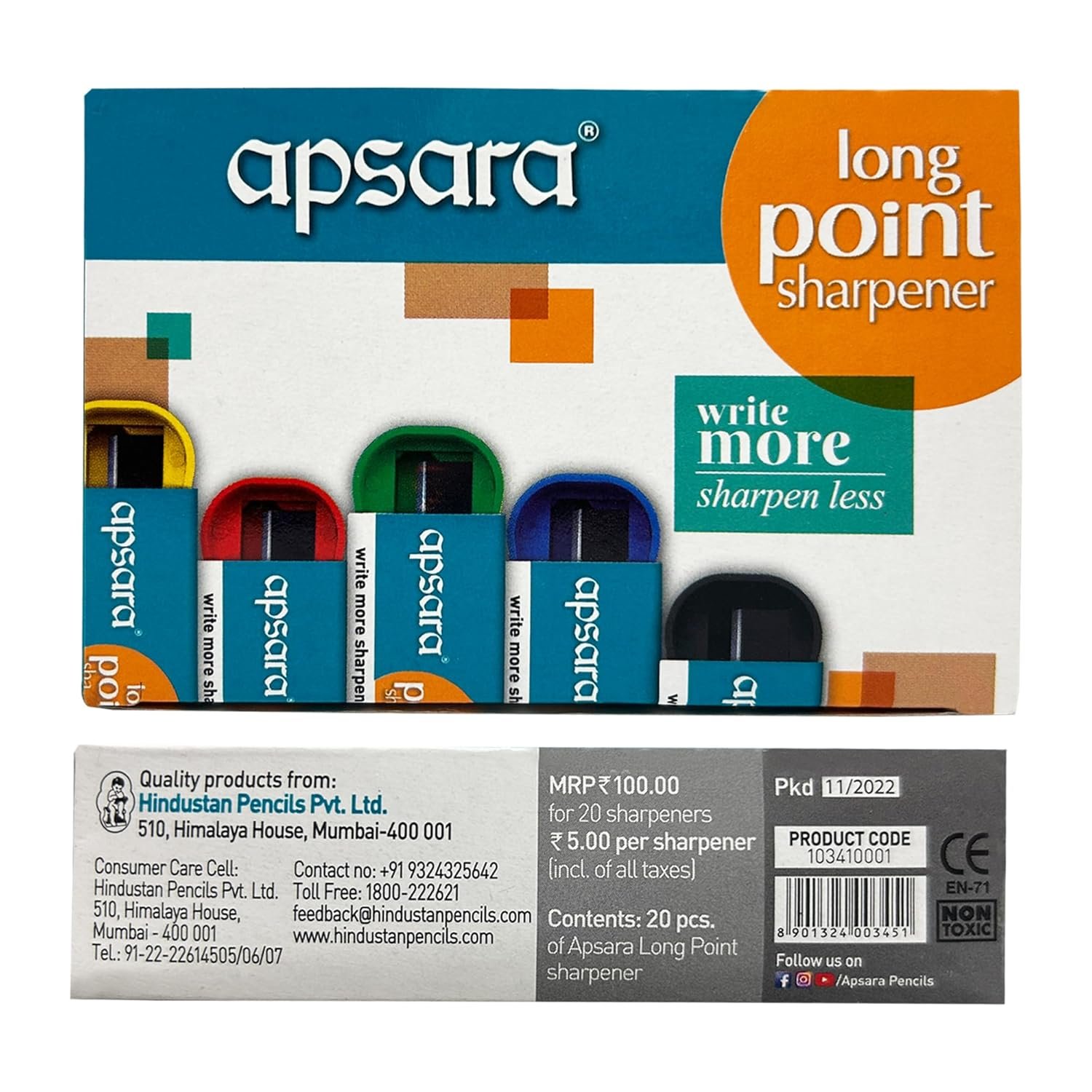 Apsara Long Point Sharpeners | Pack 0f 20