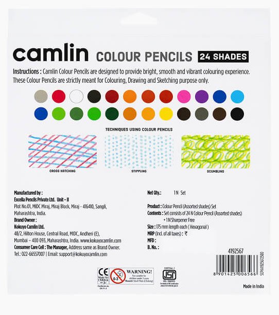 Camlin Colour Pencil | 24 Shades with Sharpener