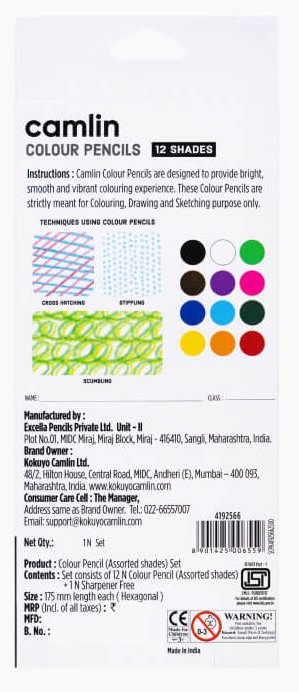 Camlin Colour Pencil | 12 Shades with Sharpener