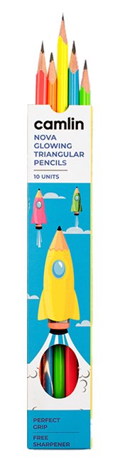 Camlin Nova Glowing Pencils | Box of 10 Pencils with Sharpener