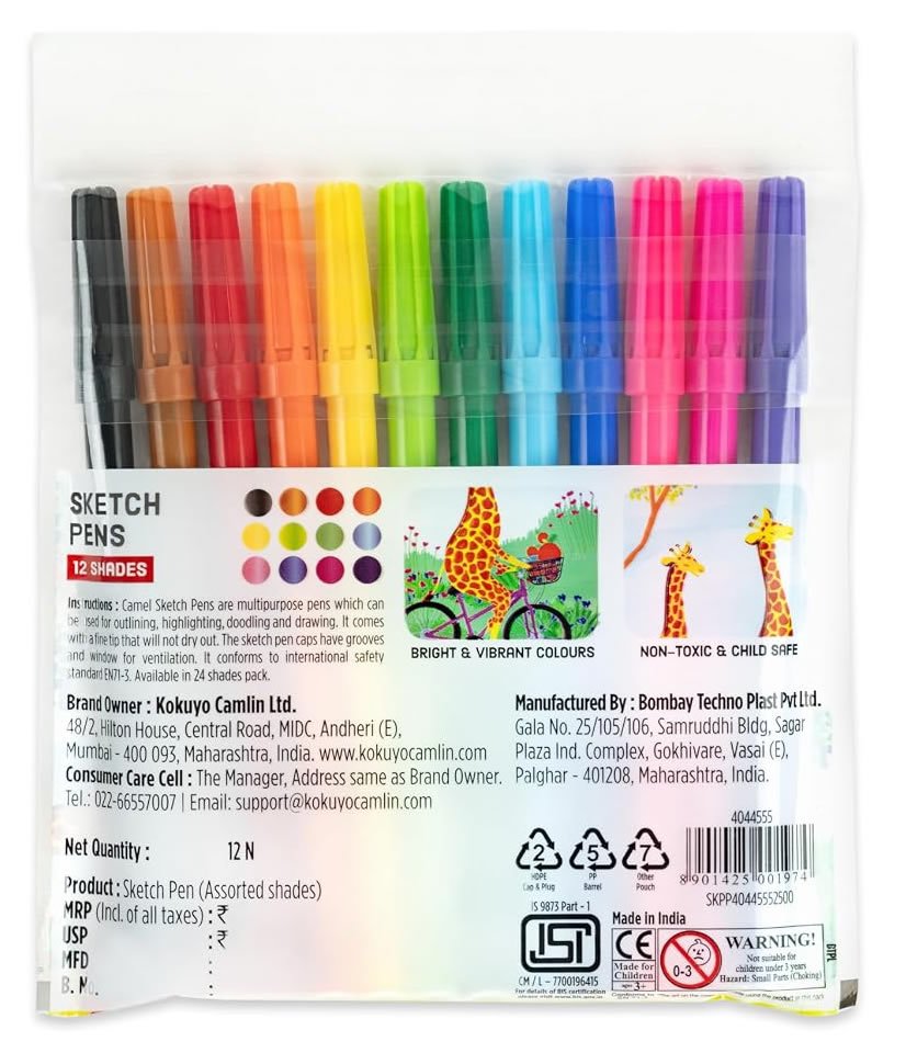 Camel Sketch Pen | 12 Shades | Multicolor