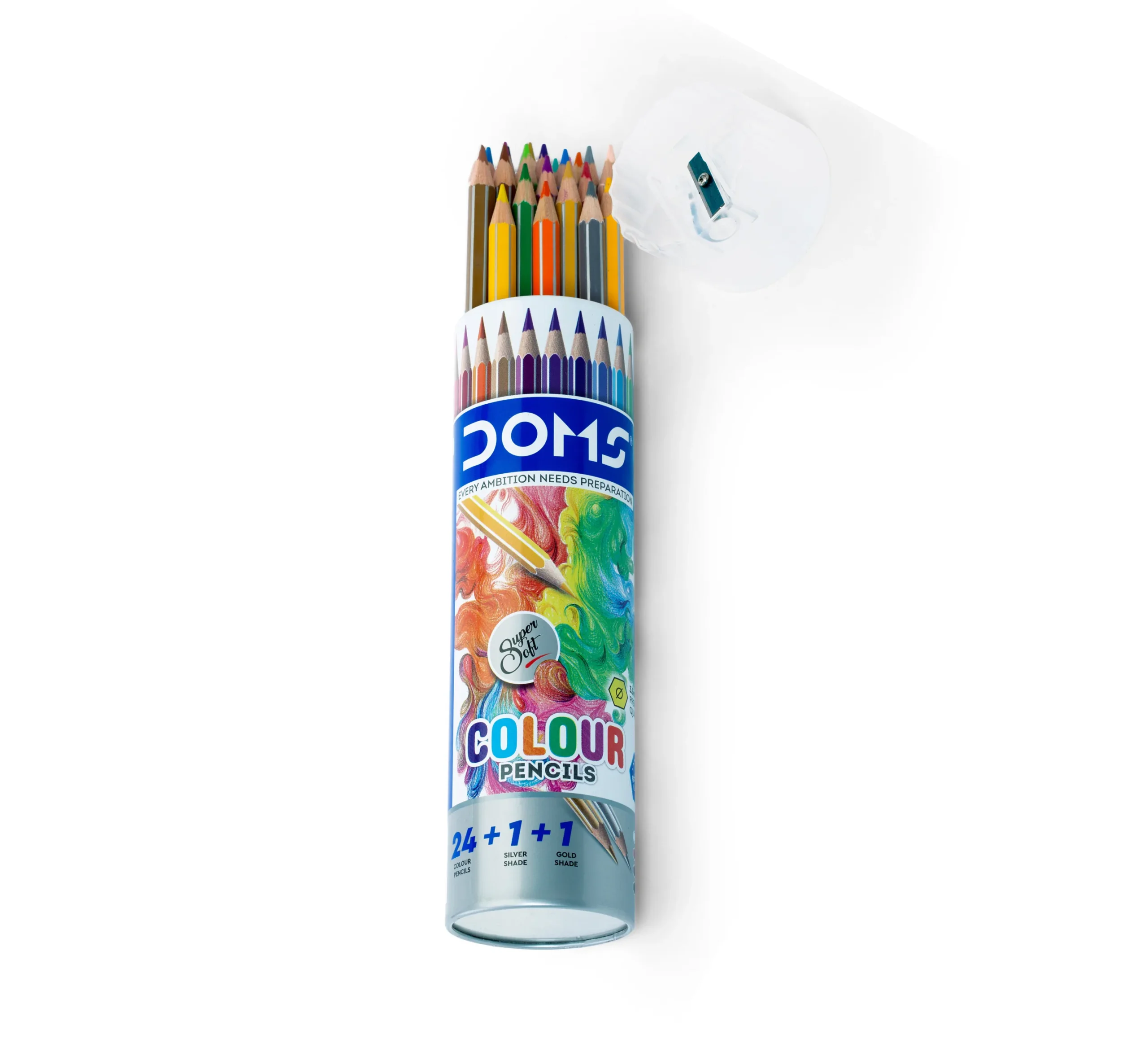 DOMS Colour Pencils Round Tin | 24 Shades | Free Gold & Silver Color Pencil