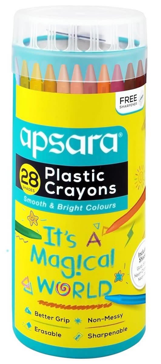 Apsara Plastic Crayons 28 Shades | Sharpener Free
