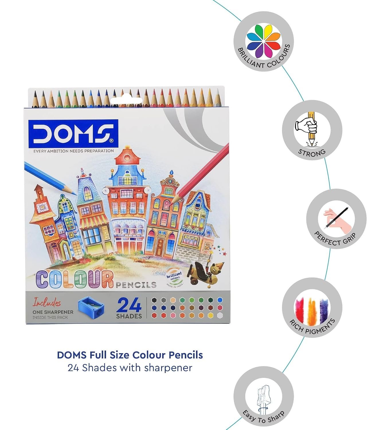 DOMS Colour Pencils 24 Shades | Sharpener Free