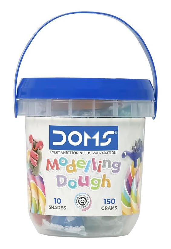 DOMS Modelling Dough | 10 Shades | 150 GM with 2 Toys & 1 Hand Roller