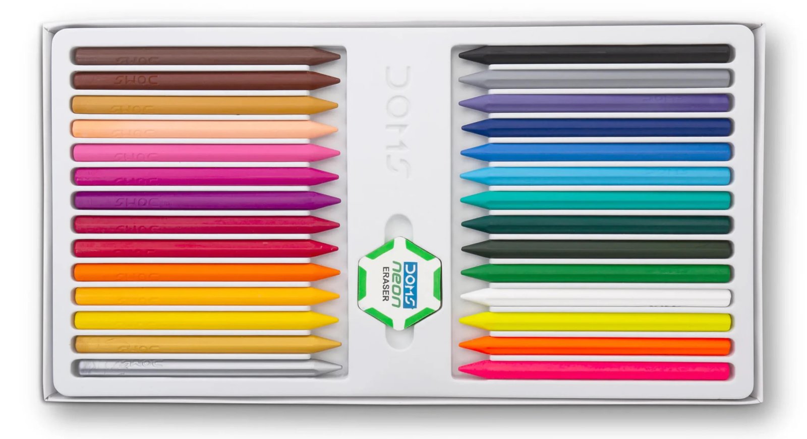 DOMS Plastic Crayons | 28 Shades | 1 Eraser & 1 Sharpener