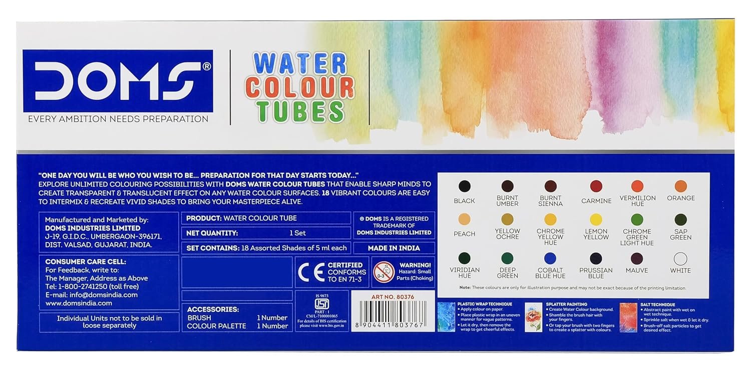 Doms Water Colour Tube | 18 Shades