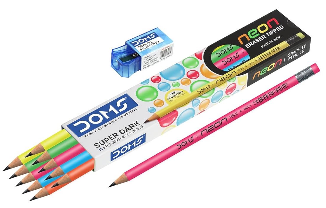 DOMS Neon Rubber Tipped Pencils Box | Pack Of 10