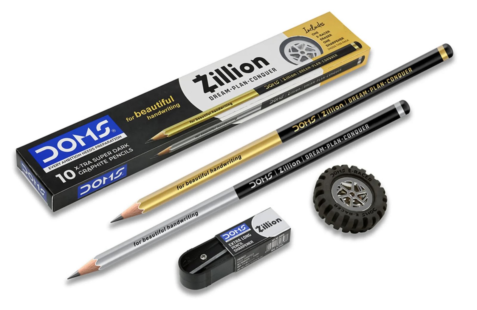 DOMS Zillion Pencil | X-Tra Super Dark | Hexagonal Shaped Pencil | Pack of 10