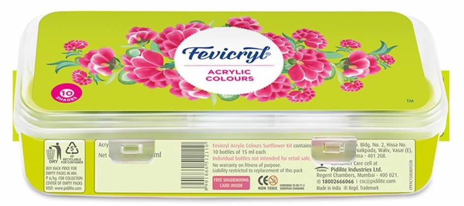 Fevicryl Acrylic Colours Sunflower Kit | 10 Colours x 15 ml